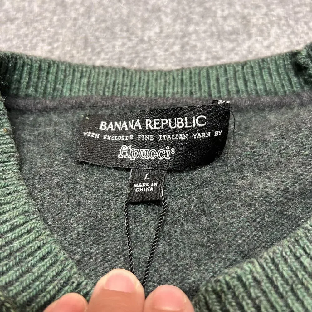Banana Republic Filpucci Wool Sweater Mens Large Green Crewneck Pullover Knit